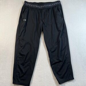 Under Armour Track Pants Mens Large Black Cropped Woven Elastic Waist Pockets